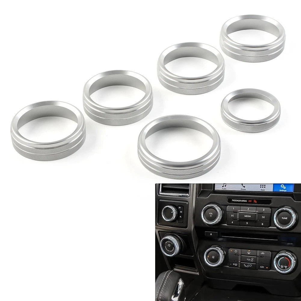 Set of 6 Air Conditioner Switch CD Button Ring Knob Trim for Ford F150 (2015–2020)