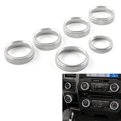 Set of 6 Air Conditioner Switch CD Button Ring Knob Trim for Ford F150 (2015–2020)