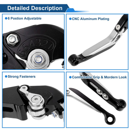 Brake Clutch Levers for Suzuki GSXR1000 (2009–2019) Black Head Silver Tone