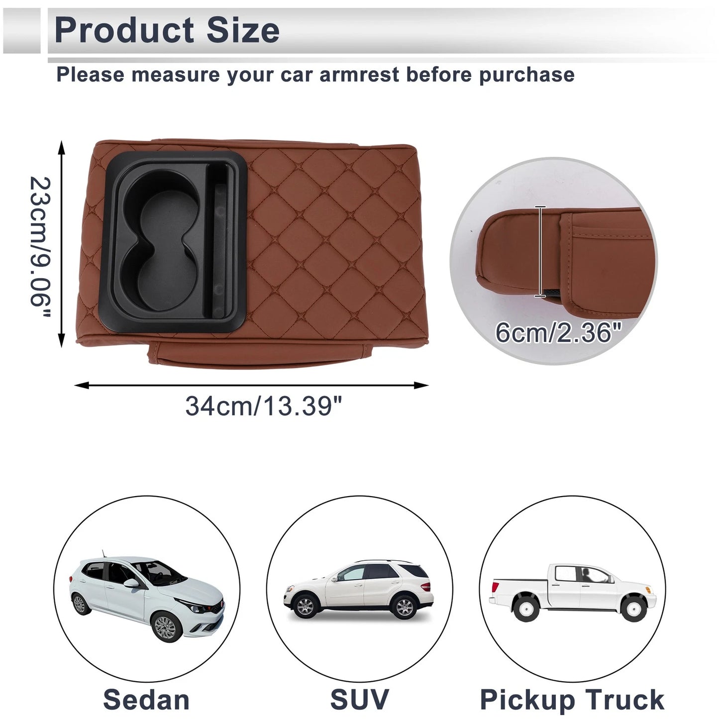 Center Console Cover for Car (13.39"x9.06"x2.36", Light Brown/Black)