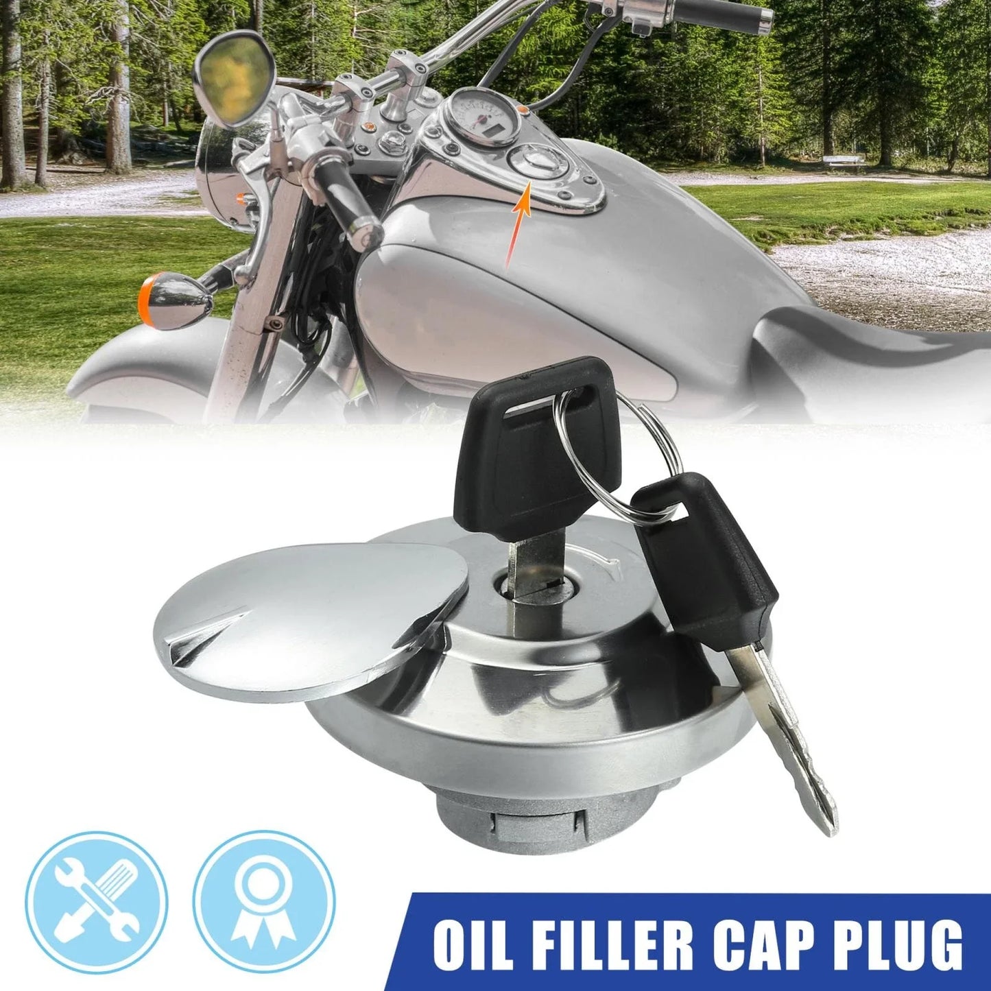 Motorcycle Lock Fuel Tank Filler Cover Set with 2 Keys for Honda Shadow