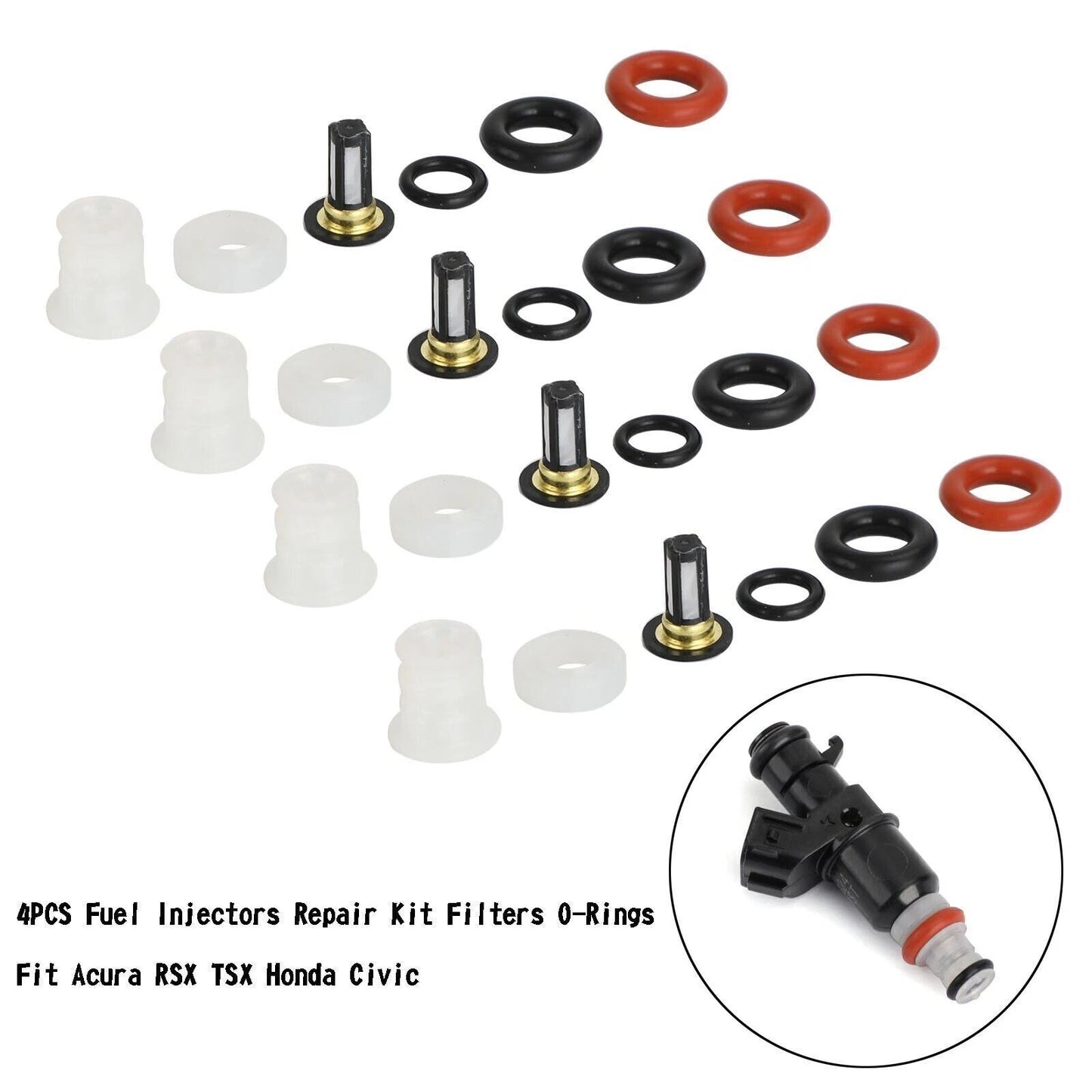 Set of 4 Fuel Injectors Repair Kit Filters O-Rings for Acura RSX TSX Honda Civic
