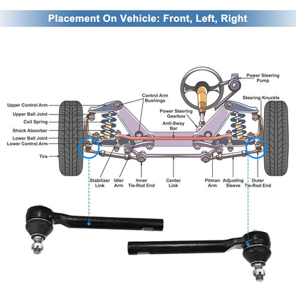 2X Front Tie Rod Ends ES800035 S800055 for Hyundai