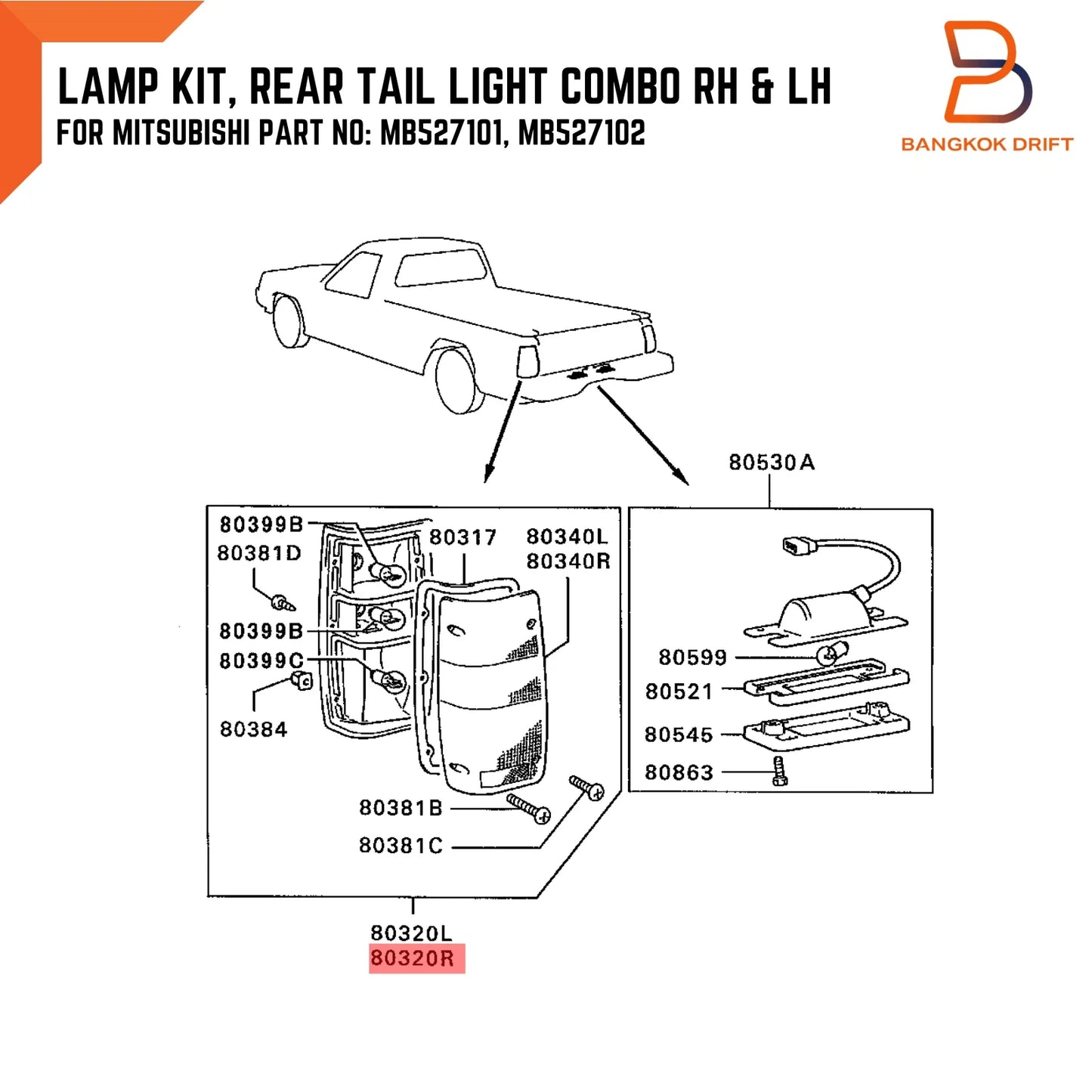 Black Clear Rear Tail Light Lens for Mitsubishi Triton Ute (1987-1996)