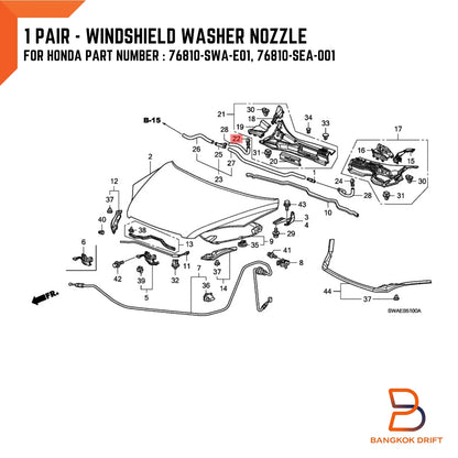 Windshield Washer Nozzle Jet for Honda Jazz, Civic, HR-V, CR-V, S2000 (2001-2023)