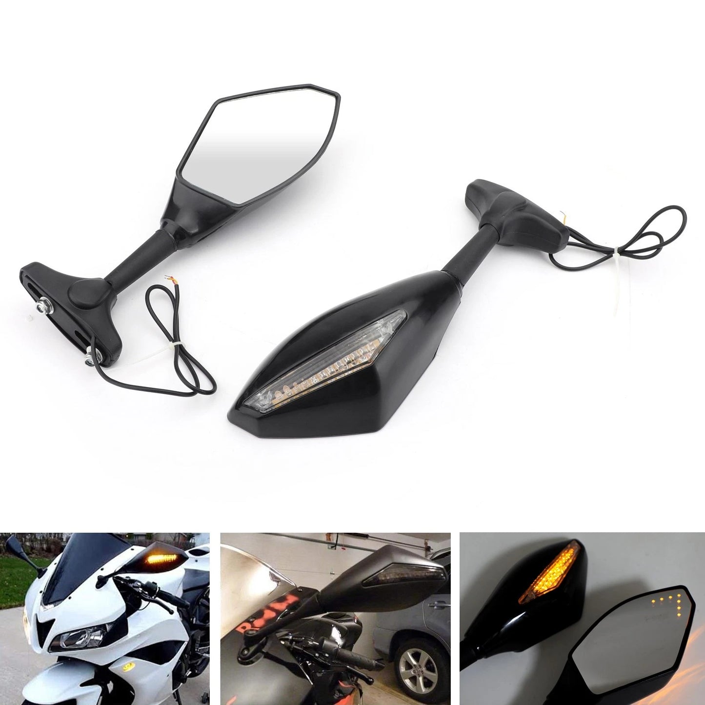 Pair LED Mirrors for Kawasaki Ninja ZX6R ZX7R ZX9R ZX10R ZX12R Z750S ZRX (2000–2023)