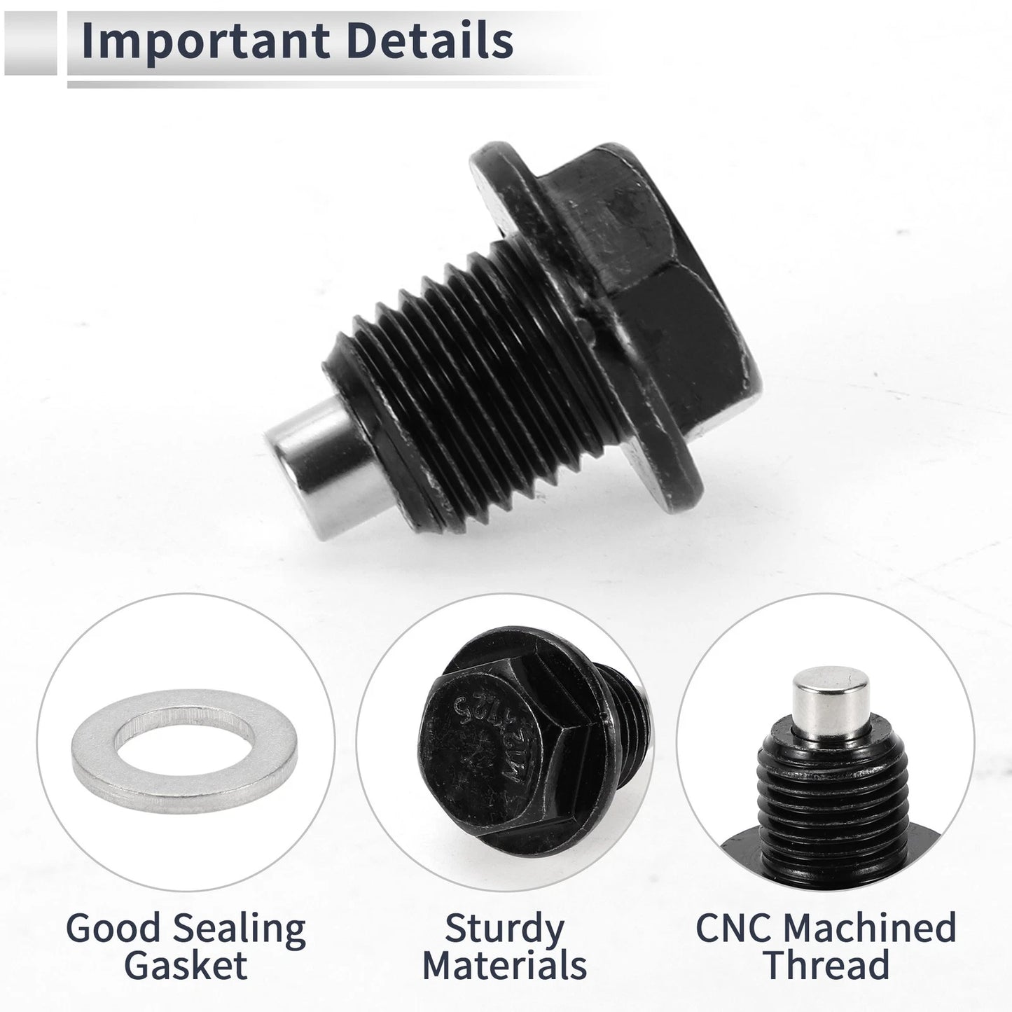 Set of 1 M12x1.25 Engine Oil Drain Plug with Gasket for Car Motorcycle