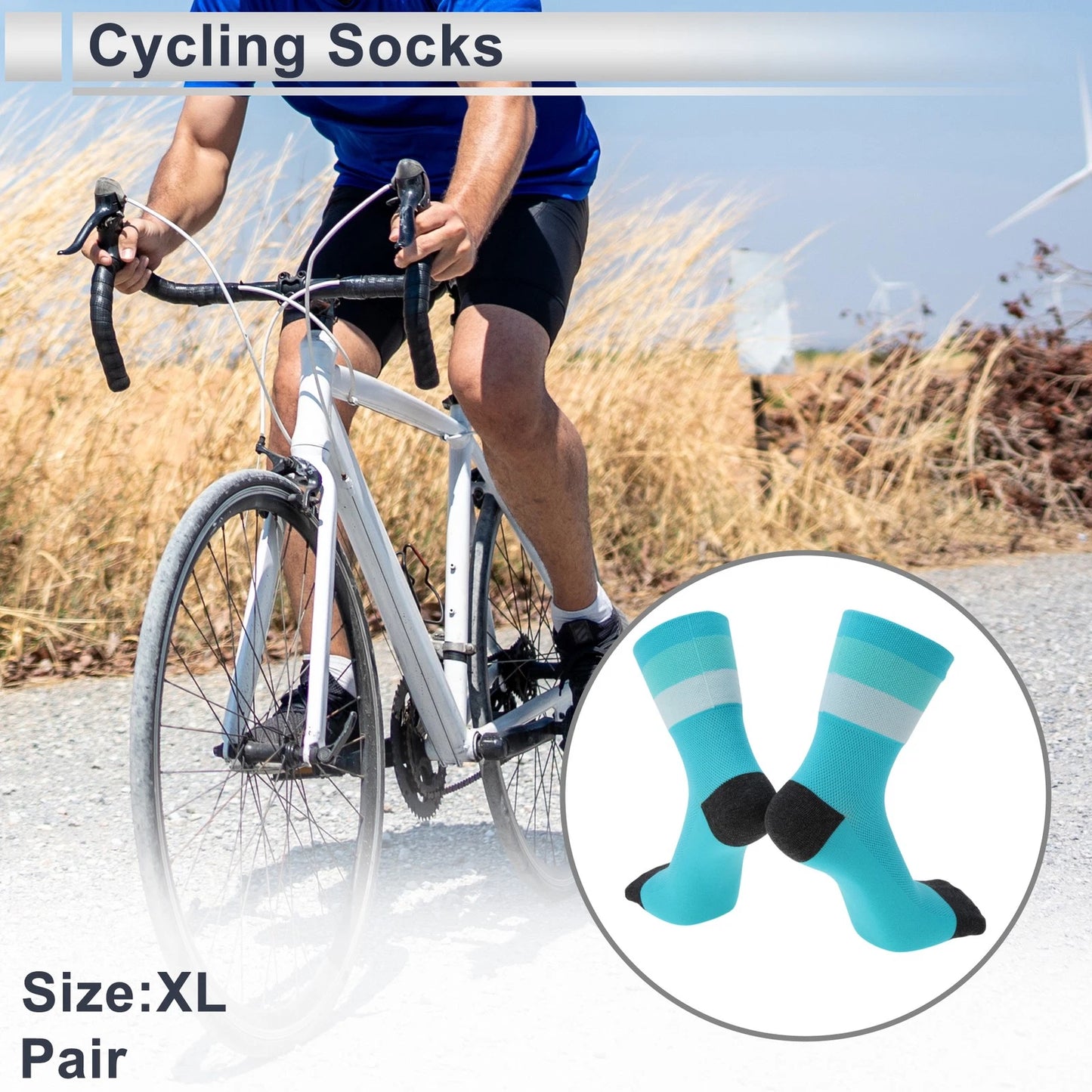 Cycling Socks Size XL Low-Cut Light Blue Black (Absorb Sweat)