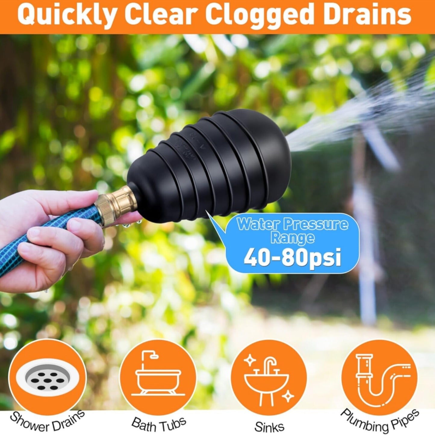 Drain Bladder Cleaning Tool for Clogged Sewer Pipes (4" to 6")
