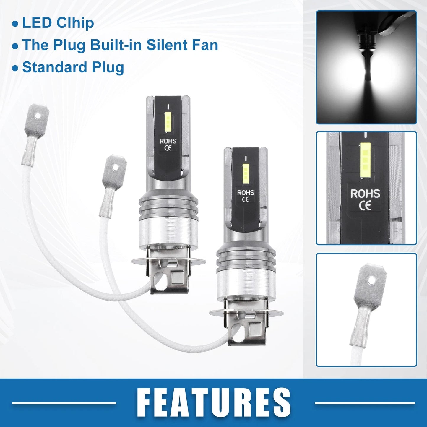 Set of 2 LED Fog Light Bulbs for Auto Car H3 (CSP Chips, 80W, White)