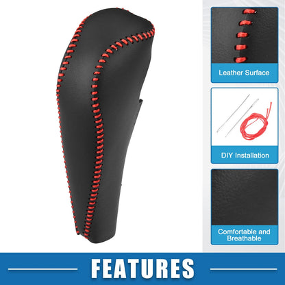 Gear Shifting Knob Cover Trim for Honda Civic (2012–2015) Black Red Stitches