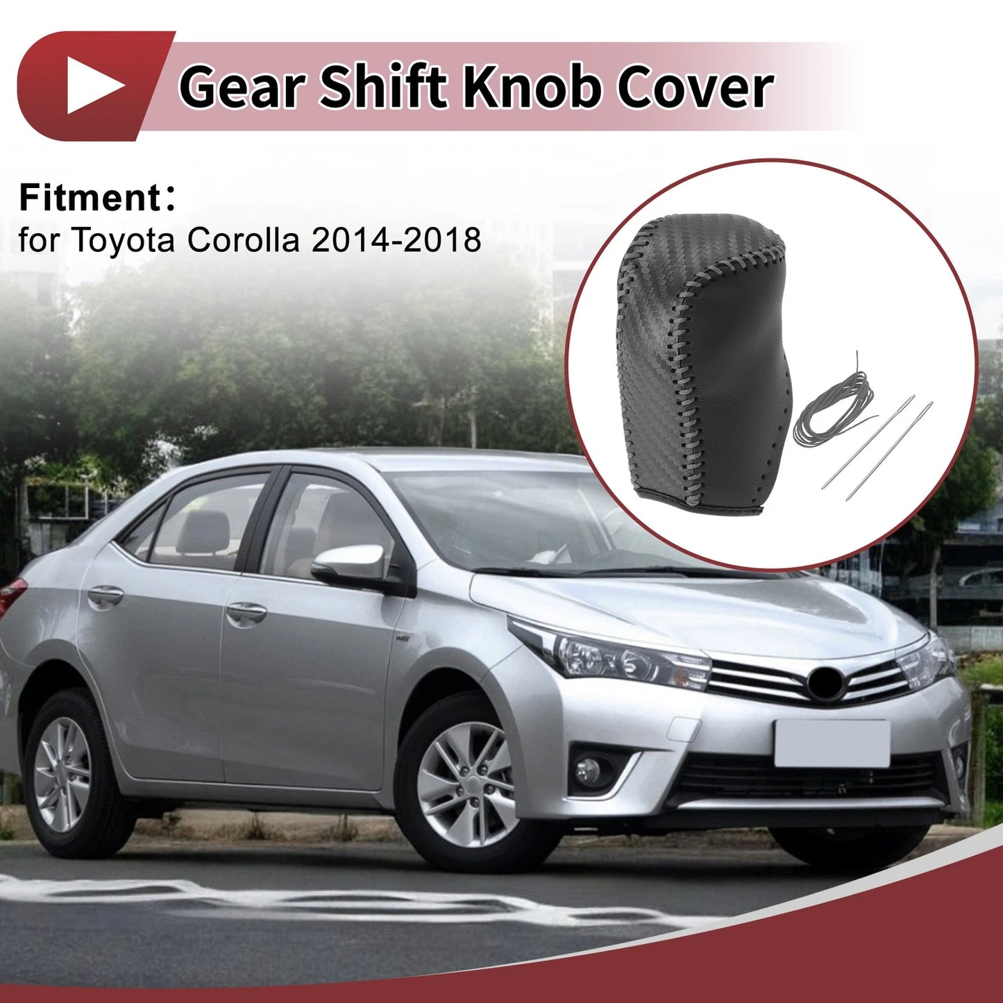 1Pc Gear Shift Knob Cover for Toyota Corolla (2014–2018) Gray Faux Leather