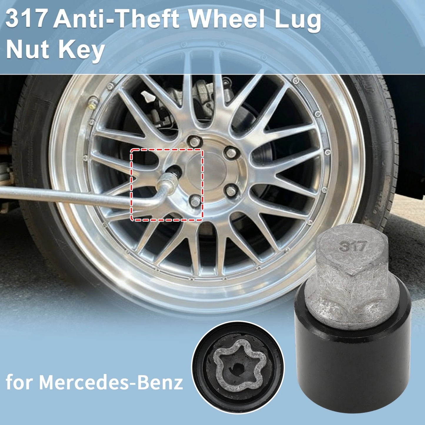 Wheel Lock Lug Nut for Mercedes-Benz (Locking Nut Key Socket Removal Tool)