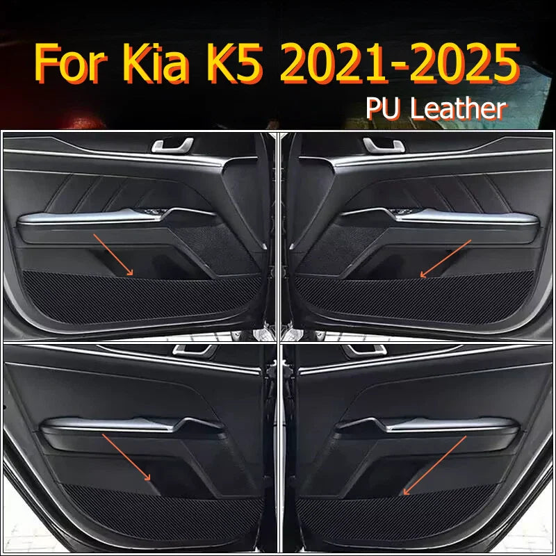 Carbon Leather Inner-Door Anti-Kick Pad Cover Trim for Kia K5 (2021–2025)