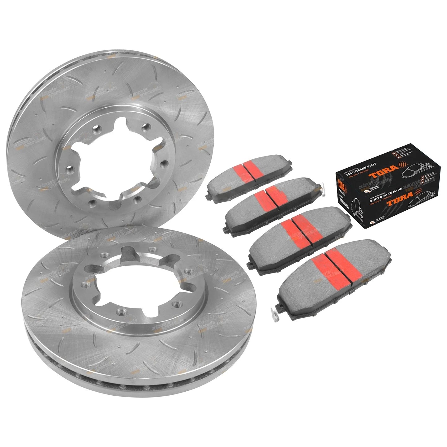 2 Front Disc Rotors Slotted + Drilled + Brake Pads for Patrol GU Y61 (1997–2015)
