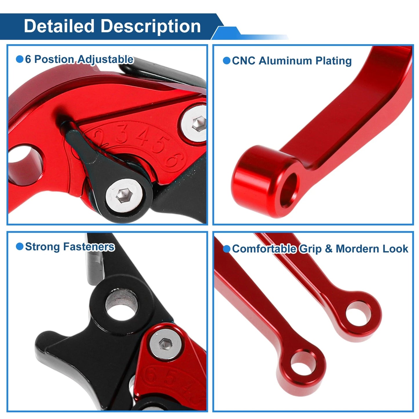 Adjustable Short Brake Clutch Lever Set for Yamaha YFZ 450 (2003–2006) Red