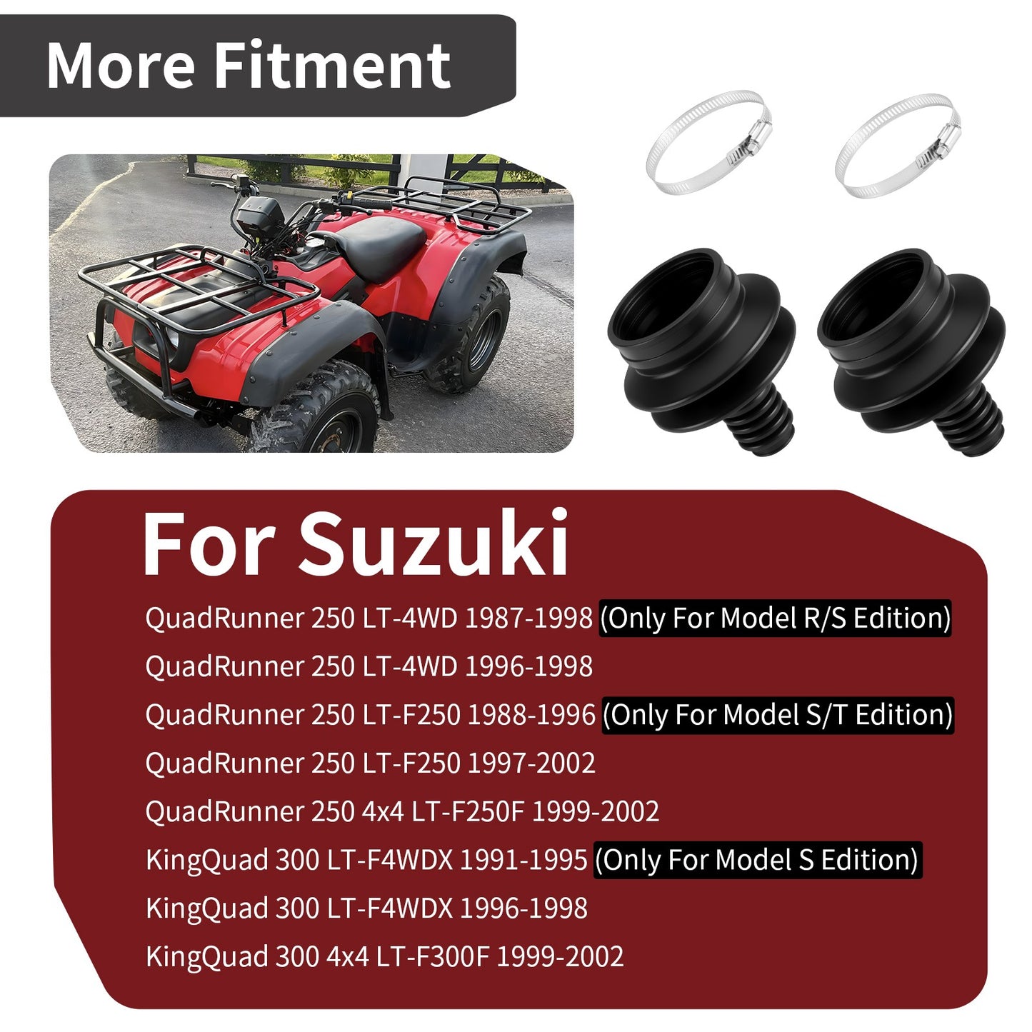 Set of 2 Drive Shaft Universal Boots for Suzuki QuadRunner 250 (1999–2002)