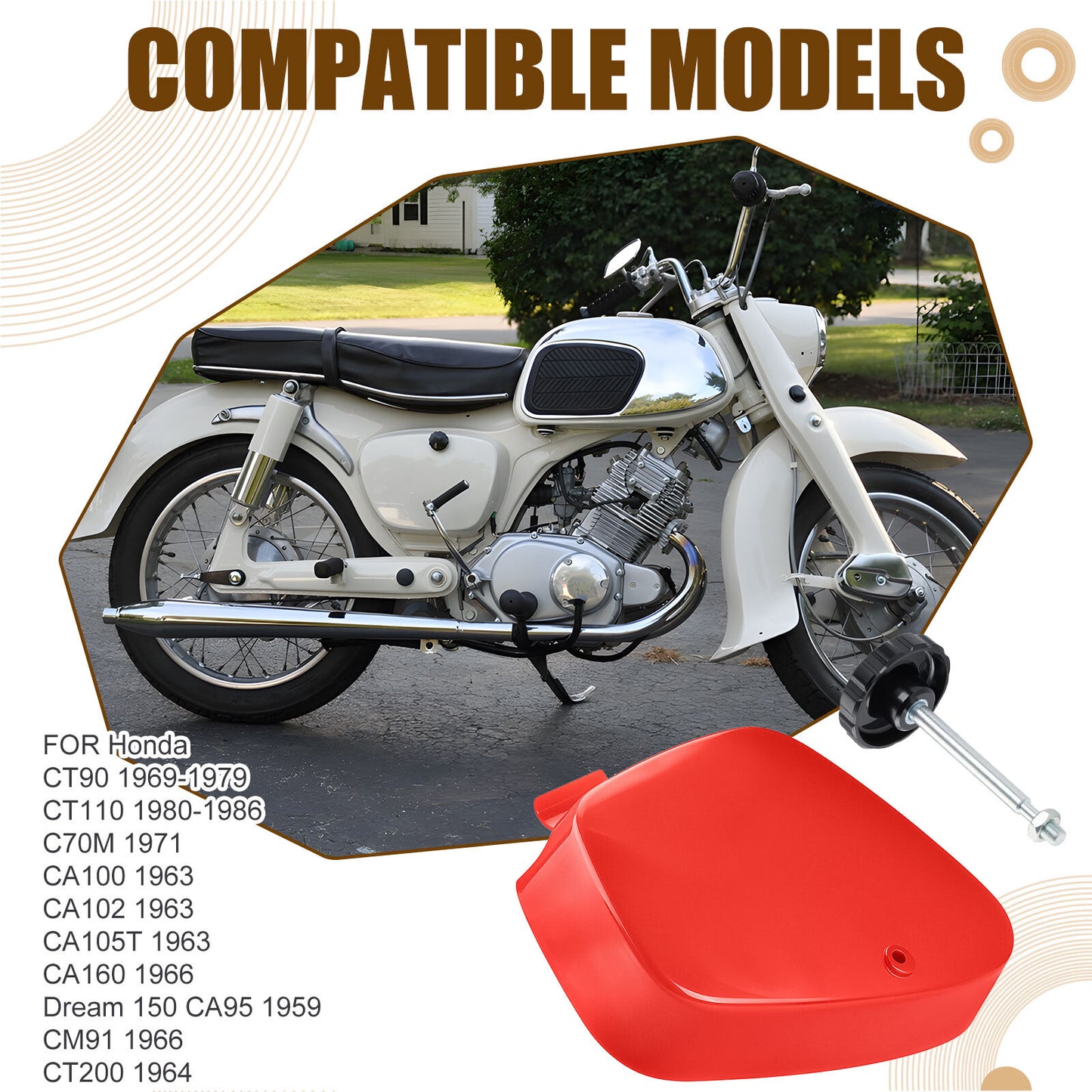 Right Side Battery Box Cover & Latch Knob for Honda CT90 CT110 (1966–1986)