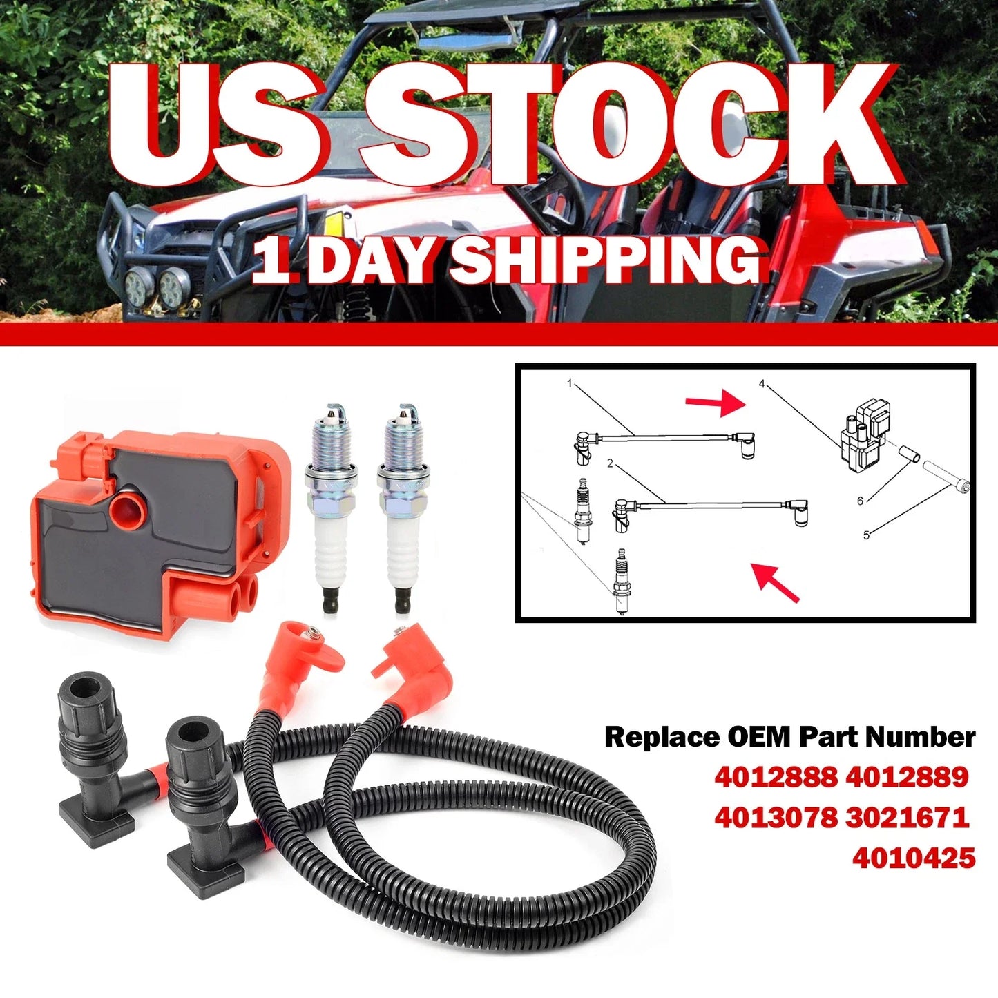 Ignition Coil Spark Plug Wire Cap for Polaris Ranger RZR 4 S800 (2011–2014)