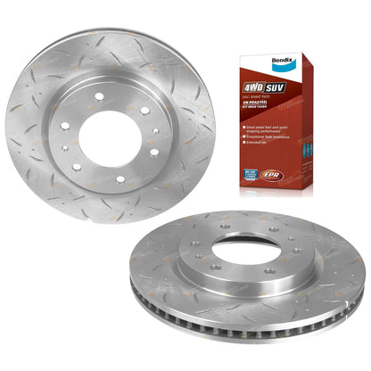 Front Slotted & Dimpled Brake Rotors + 4WD Pads for Triton MR (2015–2020)