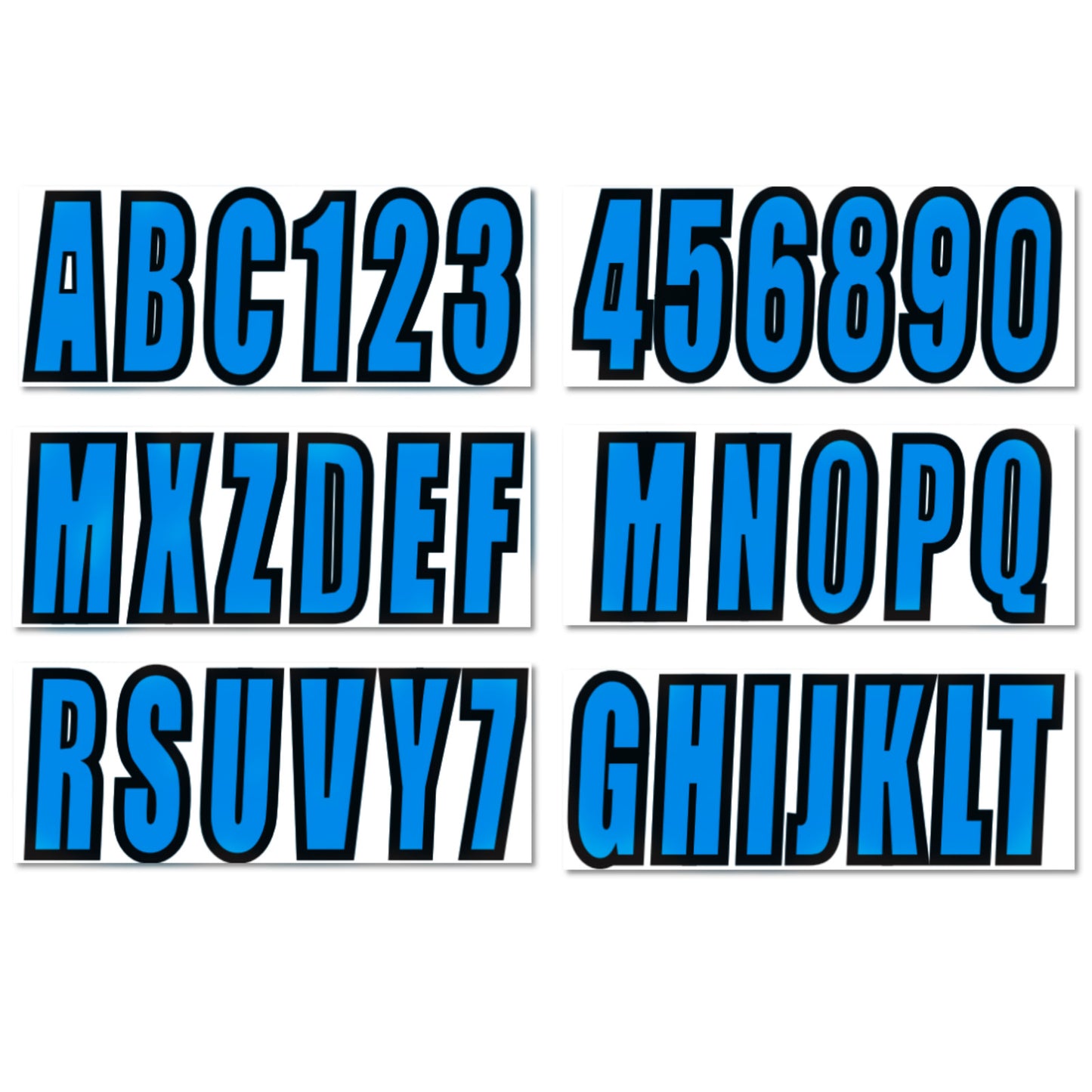 Set of 4 Blue Decal Stickers for Boat Numbers and Letters