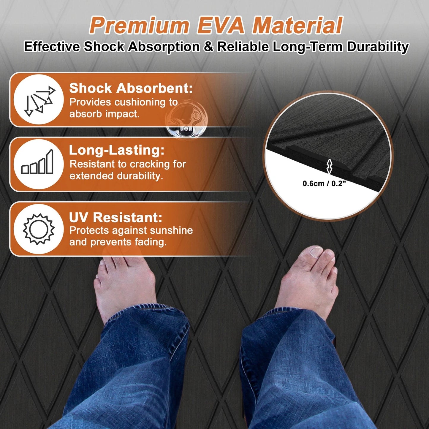 Self-Adhesive Boat Flooring Strip 48" L x 17" W EVA Black