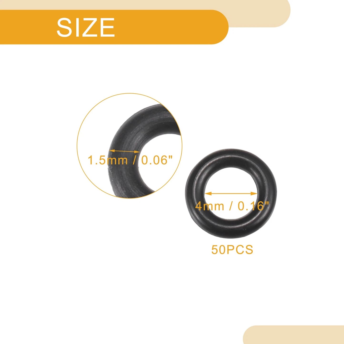 50pcs NBR Rubber O Ring Seal Gasket for Cars Trucks (Universal) 4mm ID x 1.5mm CS