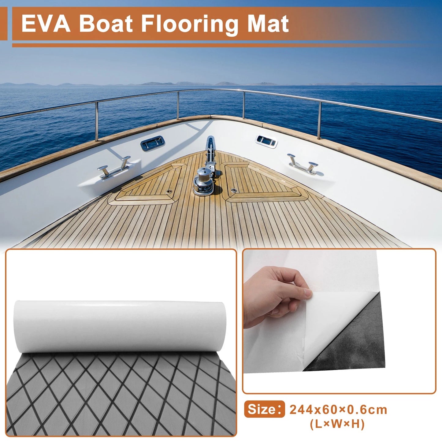 Self-Adhesive Boat Flooring Strip 96"L x 24"W Light Gray with Black Line