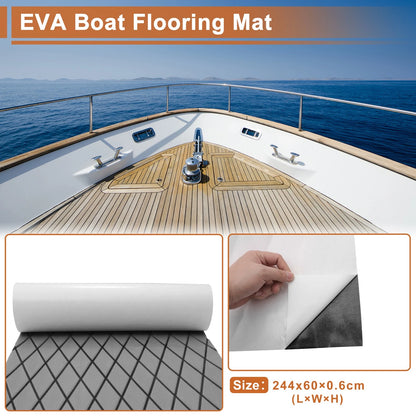 Self-Adhesive Boat Flooring Strip 96"L x 24"W Light Gray with Black Line