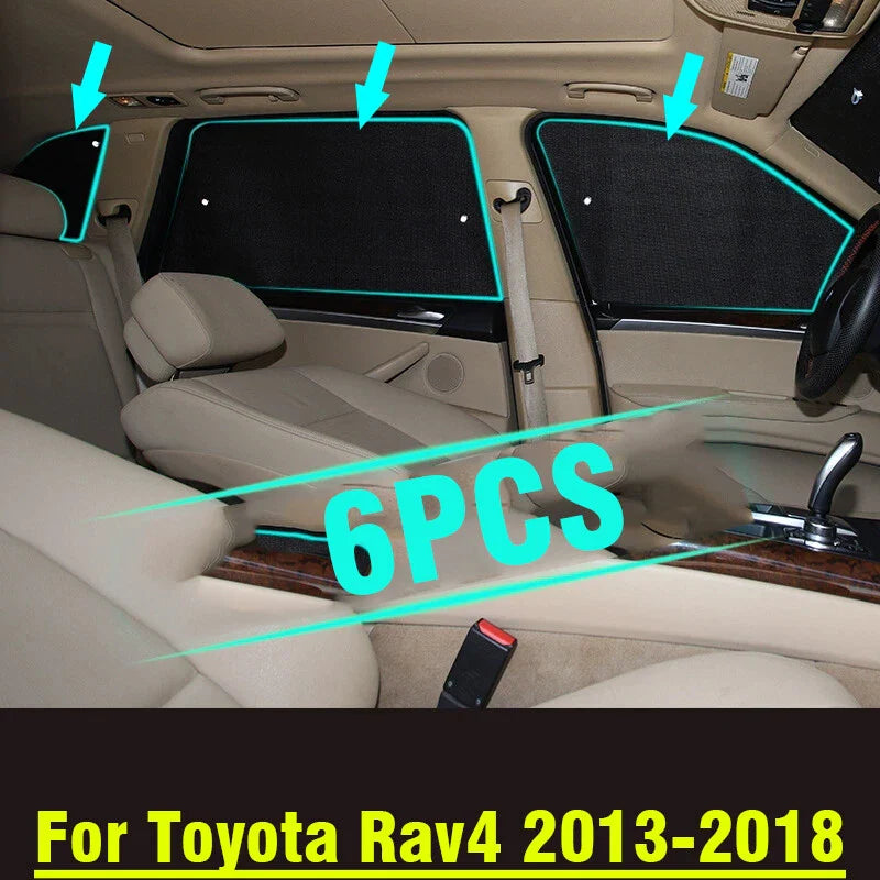 6 x Side Window Sunshade Privacy Black Silver for Toyota Rav4 (2013–2018)