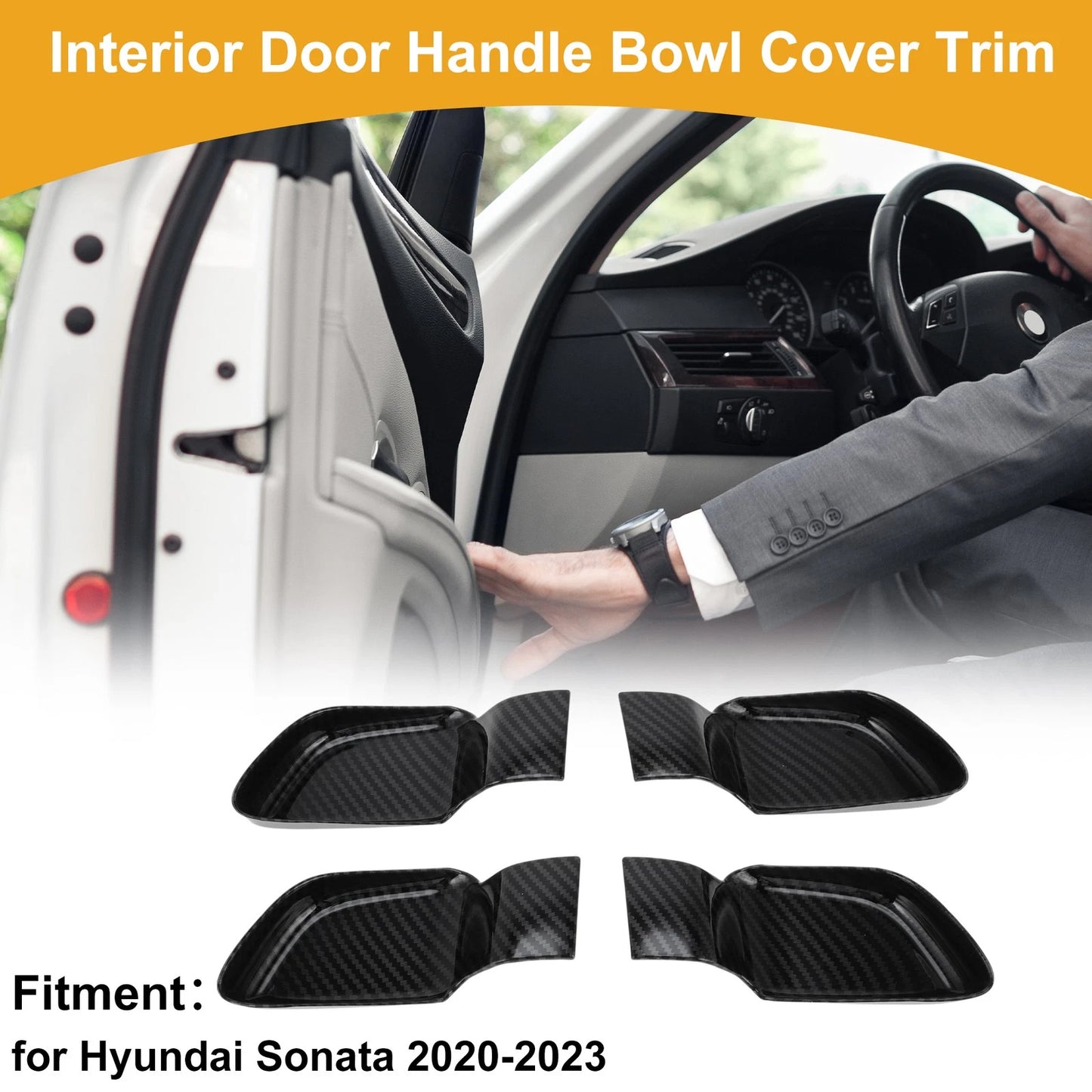 Interior Door Handle Bowl Cover Trim for Hyundai Sonata (2020–2023) Carbon Fiber Black