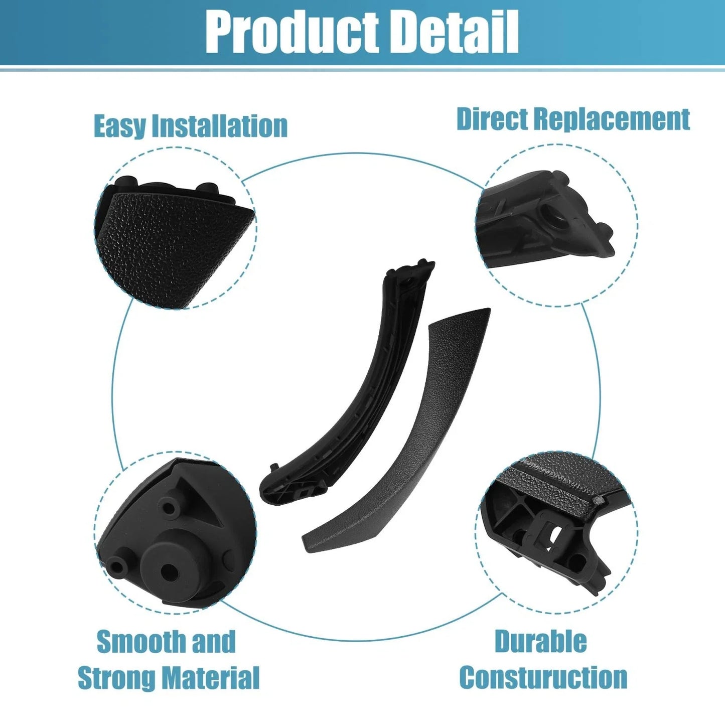 Rear Left Inner Door Panel Handle Outer Cover Black for BMW E90 (2005-2013)