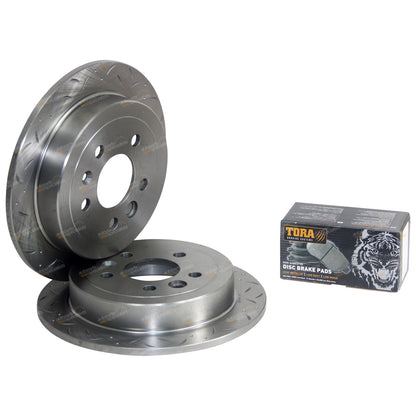 Set of 2 Drilled Slotted Rear Disc Brake Pads and Rotors for Falcon AU (1998–2000)