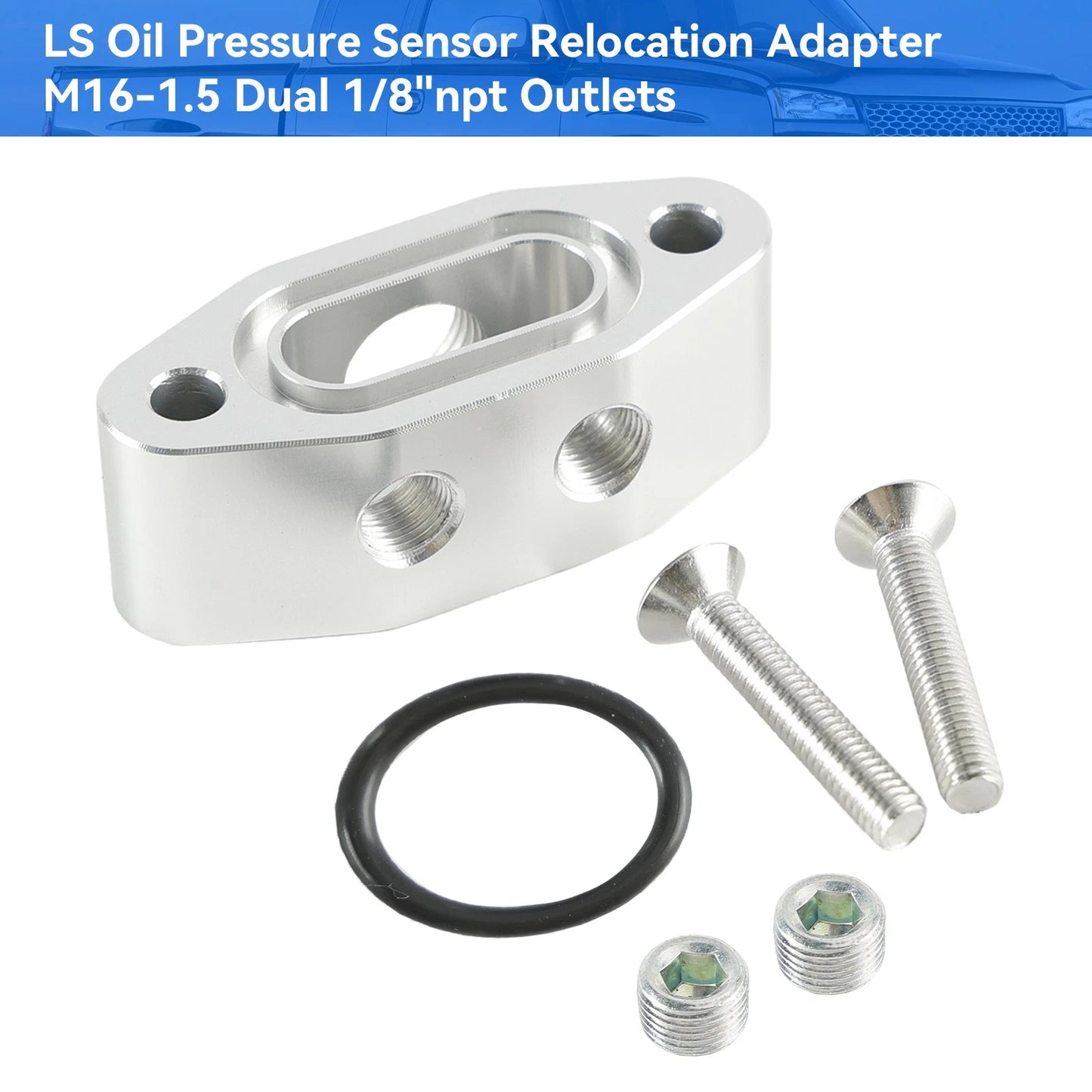 Billet LS Twin Turbo Dual 90 Degree Oil Feed Line Adapter Plate for LS Engines