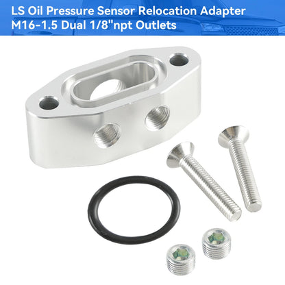 Billet LS Twin Turbo Dual 90 Degree Oil Feed Line Adapter Plate for LS Engines