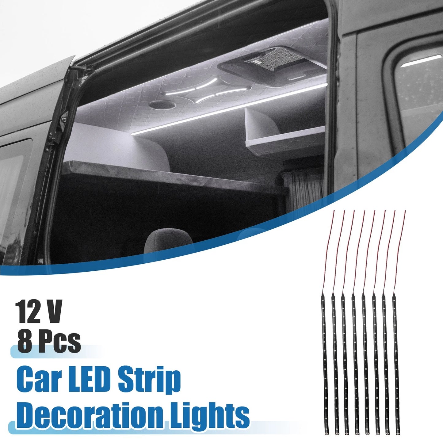 Set of 8 15 LED Strip Lights for Car Interior (12V, 30cm)