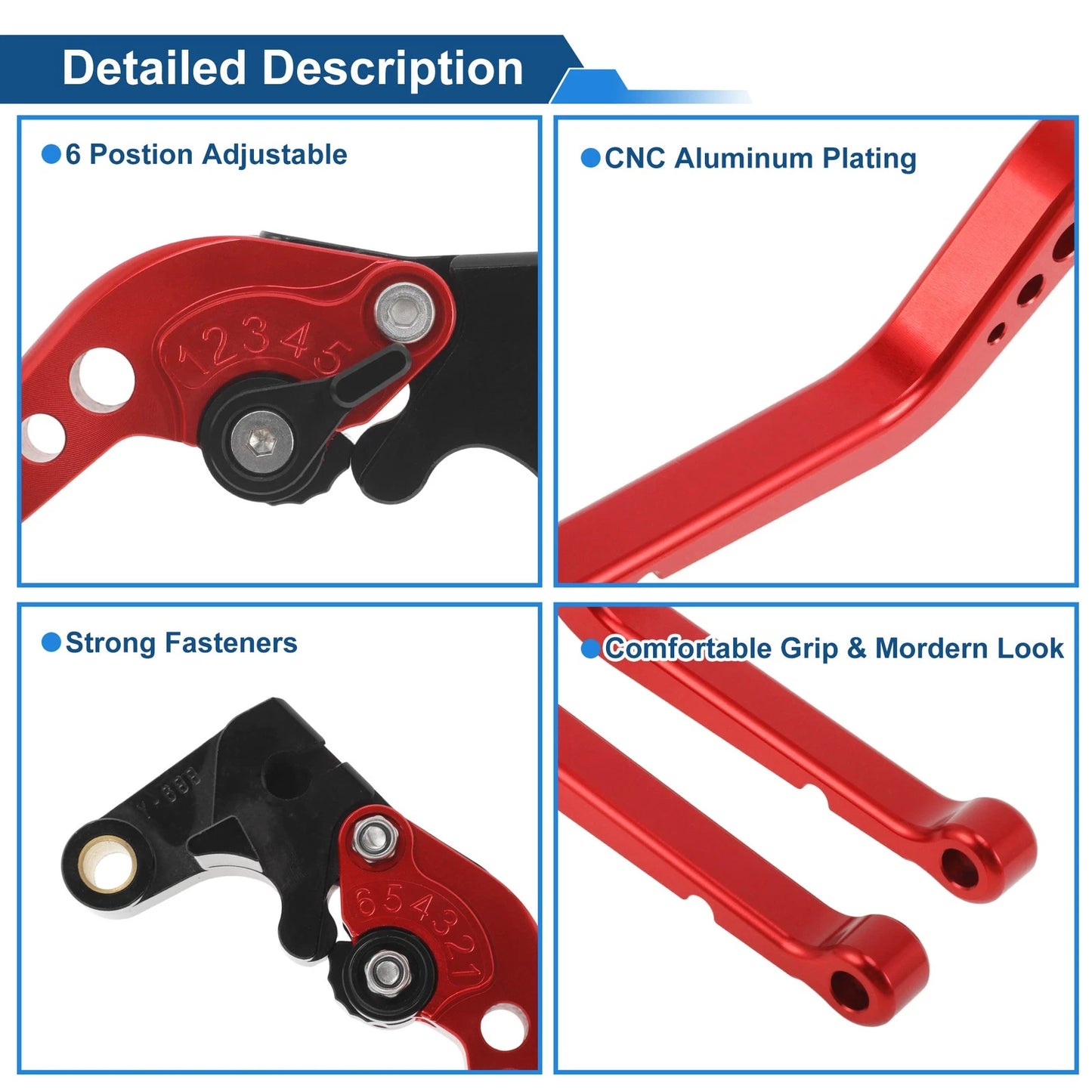 Short Brake Clutch Levers for Honda CBR1000RR/FIREBLADE/SP (2008–2019) Red