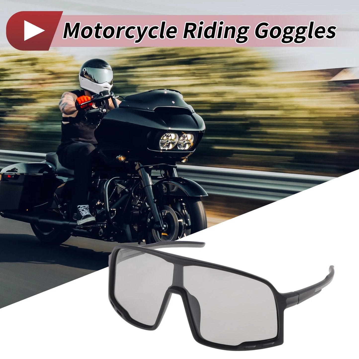 Set of 1 Motorcycle Riding Goggles for Universal Fit (UV400)