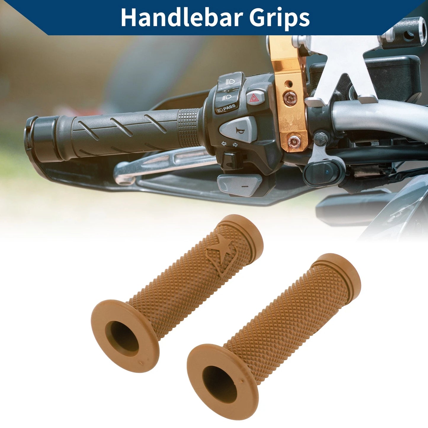 7/8" Rubber Hand Grips for Motorcycle (Light Brown)
