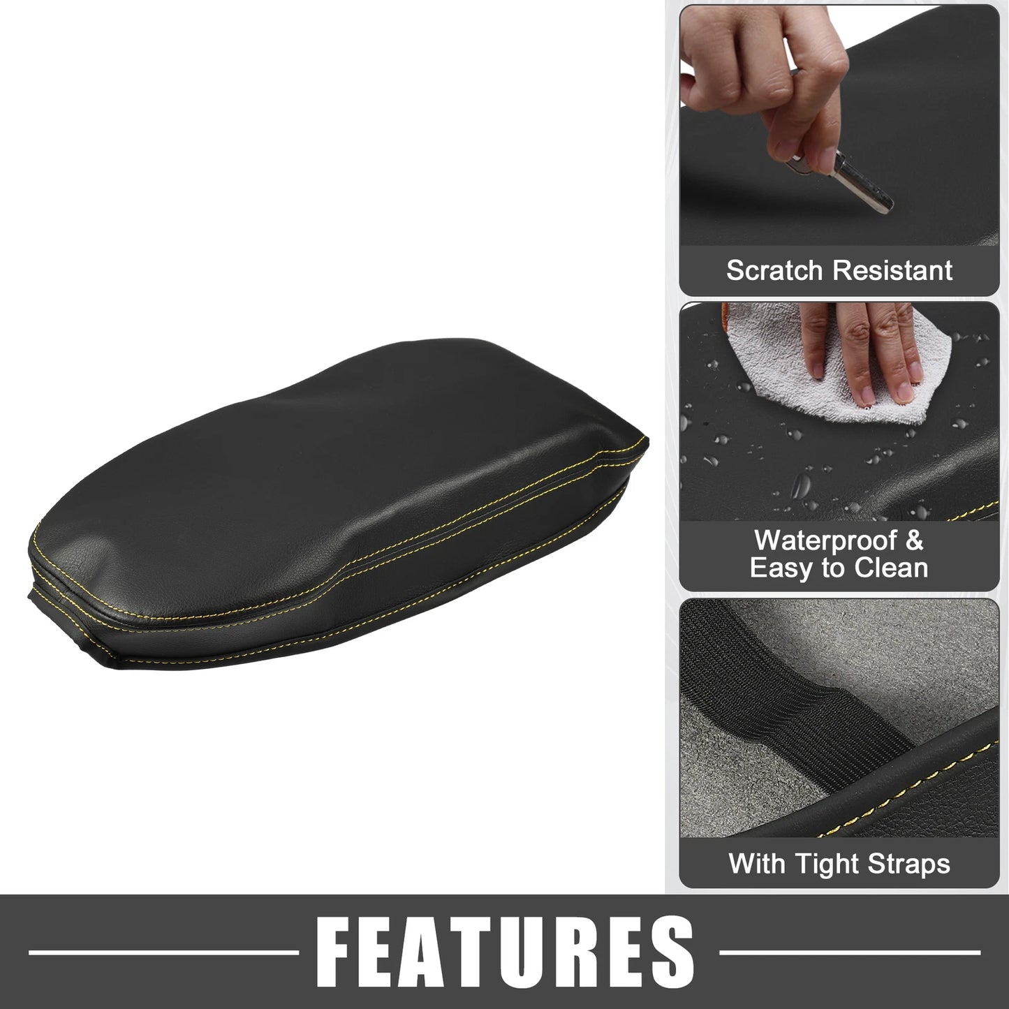 Center Console Armrest Cover for Toyota RAV4 (2019–2023) Black Yellow Stitches