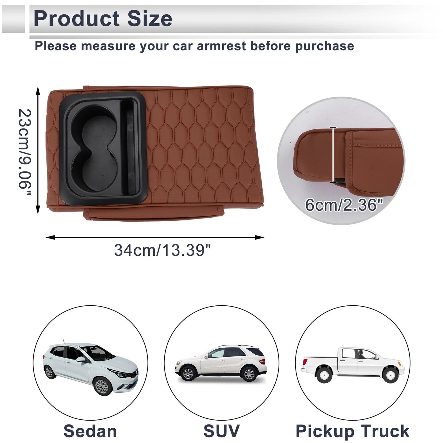 Center Console Cover for Car (13.39"x9.06"x2.36", Light Brown/Black)