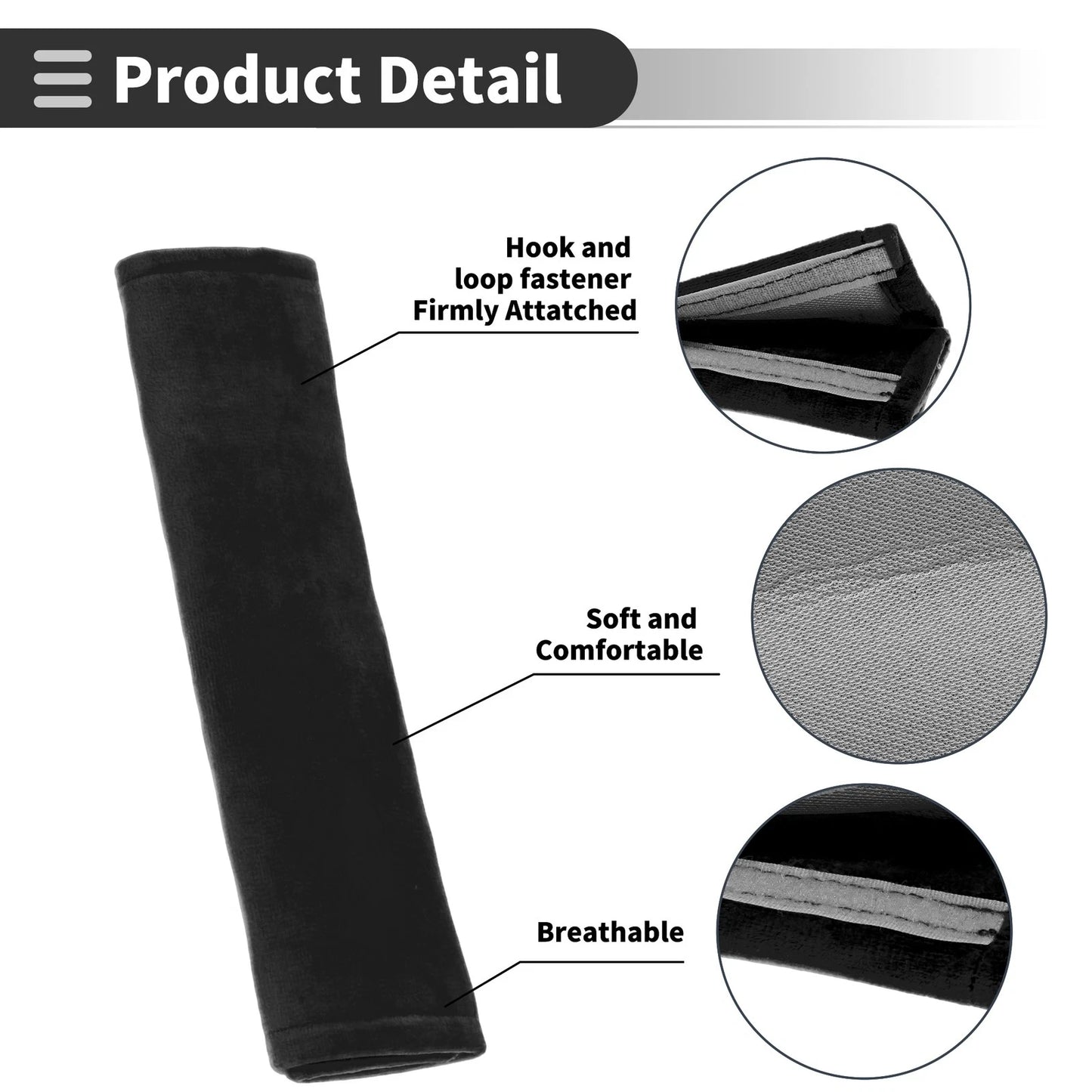 Set of 2 Black Chenille Seat Belt Cover Pads for Universal Fit