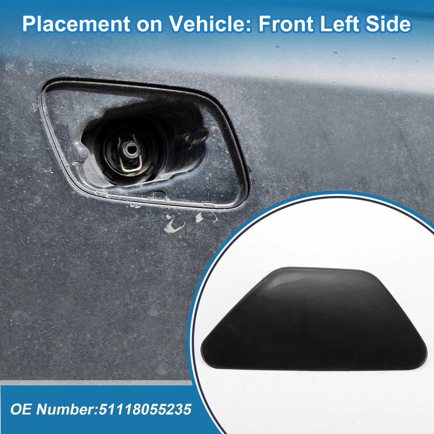 Front Left Headlight Washer Nozzle Cap for BMW M5 (2013–2016) Unpainted Black