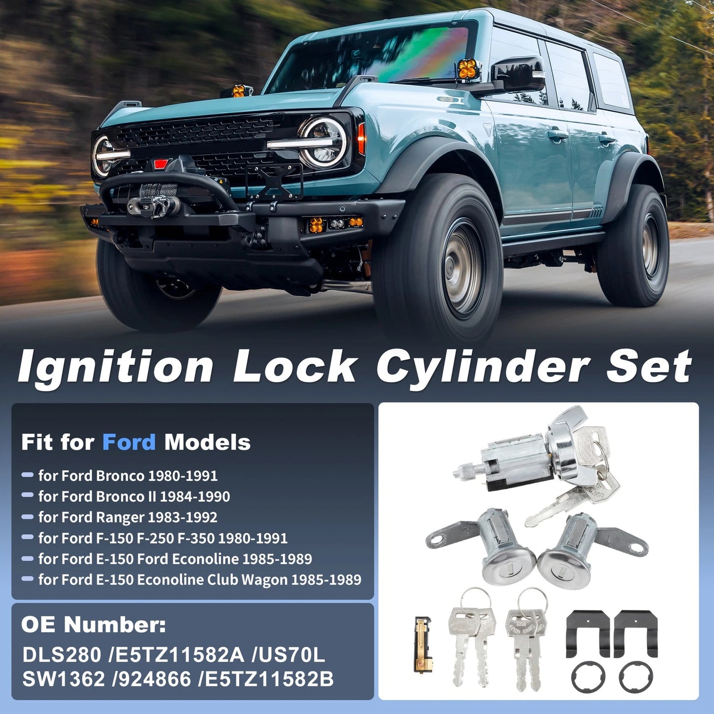 Ignition Lock Cylinder and Door Lock w/ Key DLS280 for Ford Bronco (1980–1991)