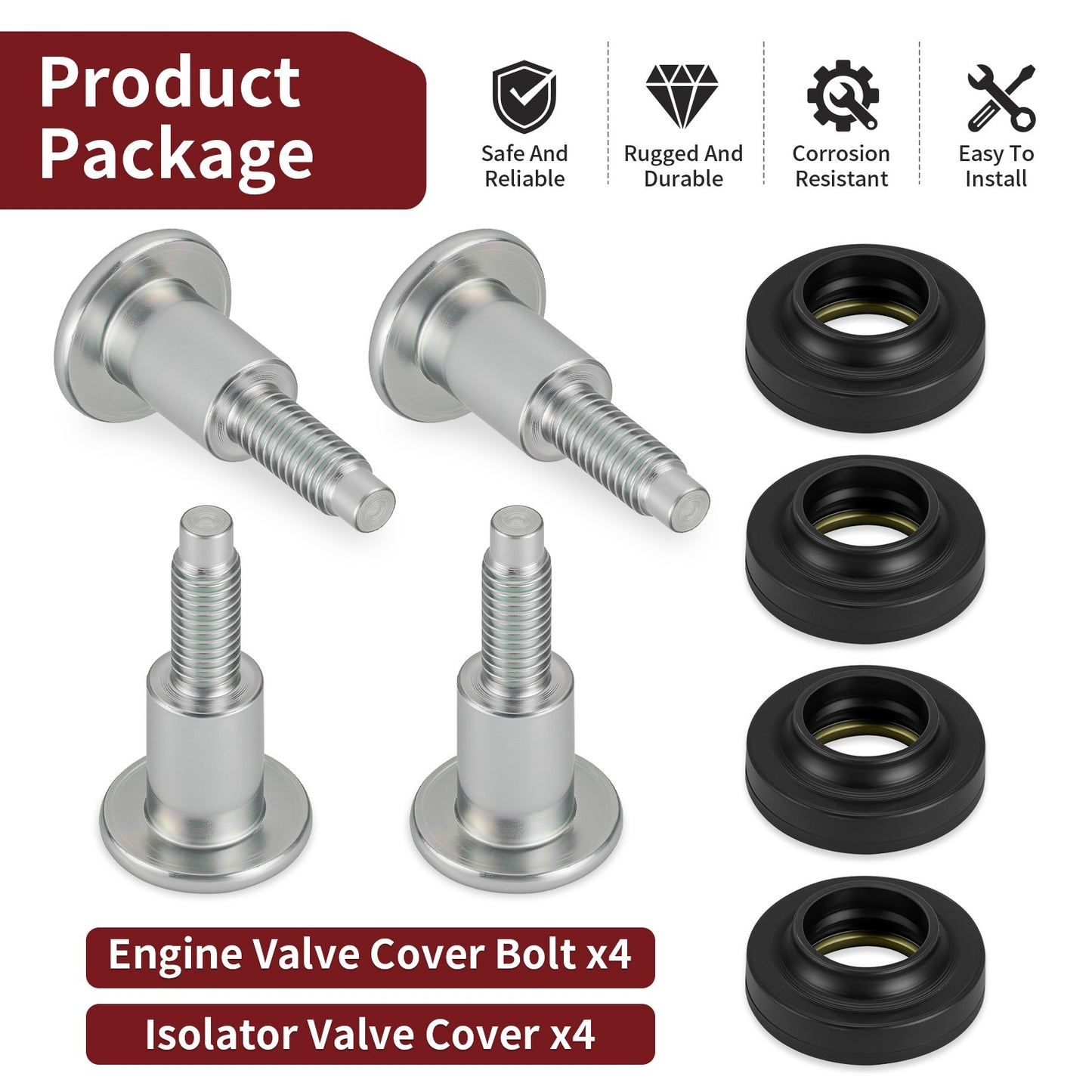 Set of 4 Isolator Valve Covers & Bolts for Polaris Ranger 570 900 1000 (2015–2023)