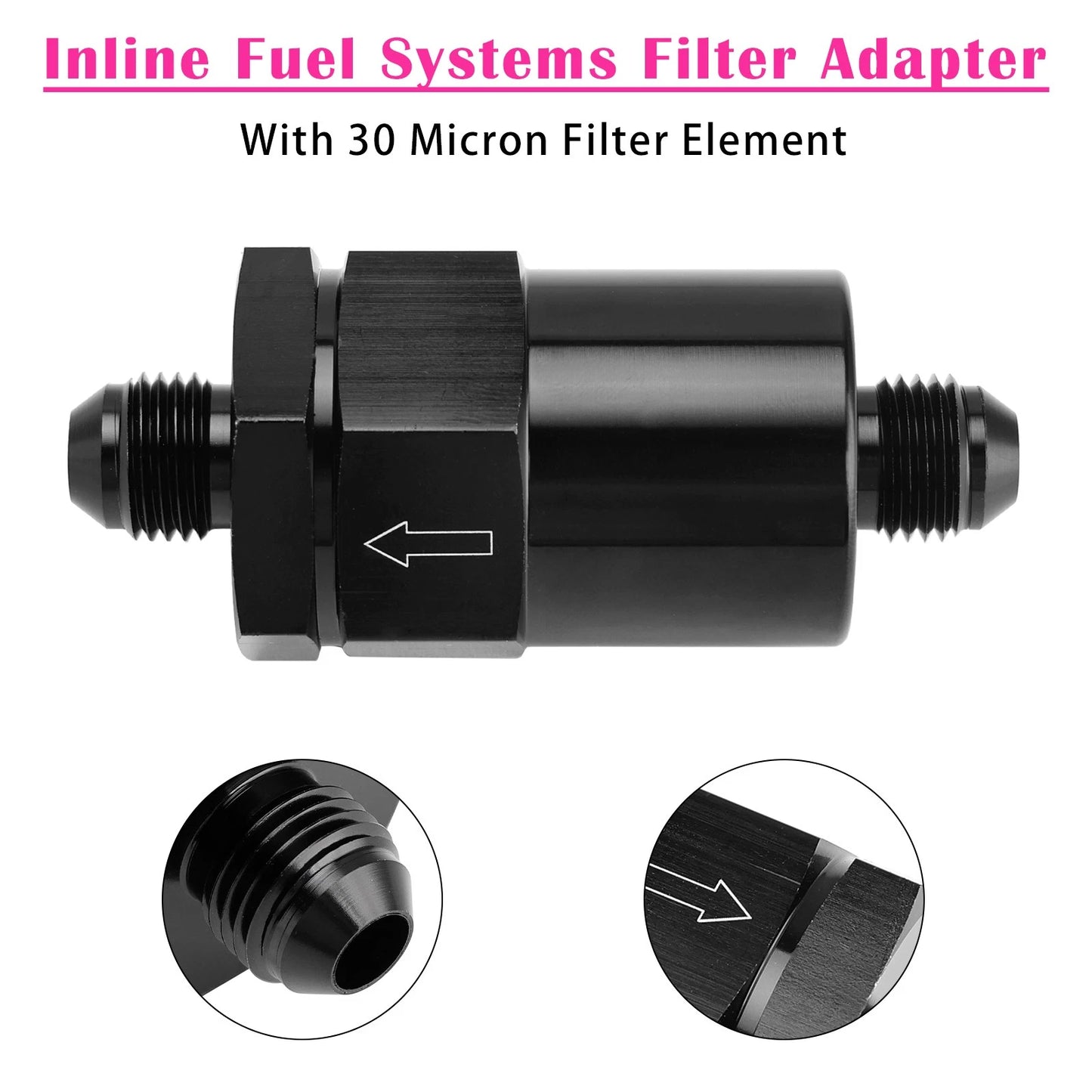 AN6 Inline Fuel Filter Adapter with 30 Micron Element for Universal Applications