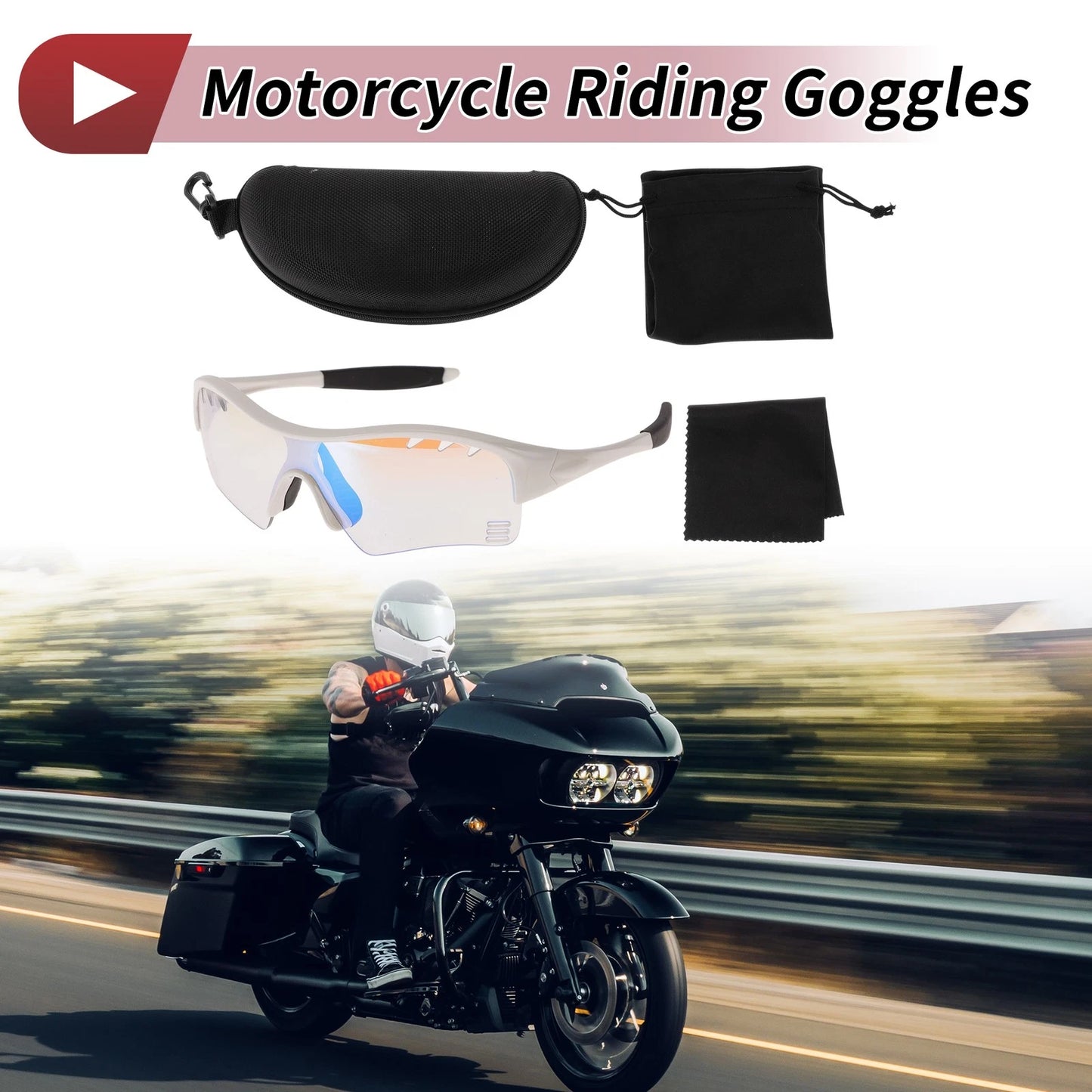 Set of 1 Motorcycle Riding Goggles for Universal Fit (Light Blue Lens)