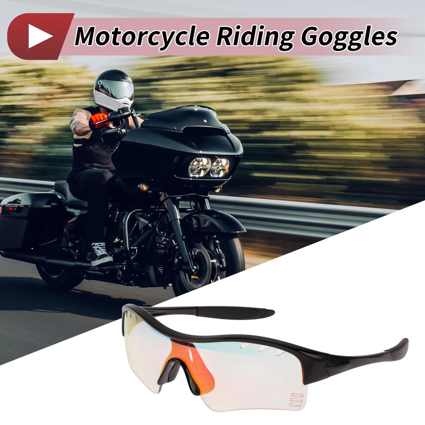 Motorcycle Riding Goggles for Motorcycle (Light Red Lens, Black Frame)