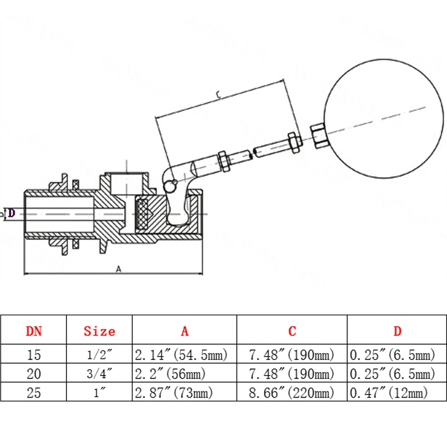 Float Ball Valve for Stainless Steel Water Sensor (1/2"-1" Male Thread)