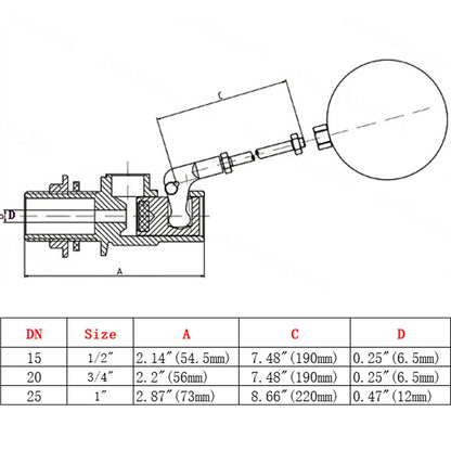 Float Ball Valve for Stainless Steel Water Sensor (1/2"-1" Male Thread)